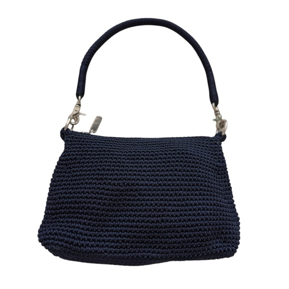 Navy Crochet Hand Shoulder Bag Silver Hardware Boho Chic Y2K - Picture 10 of 15